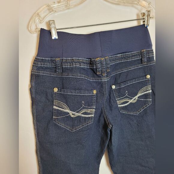 Times Two Maternity Jeans Medium Stretchy Dark Wash Ankle Crop Pull On Blue - Picture 7 of 9